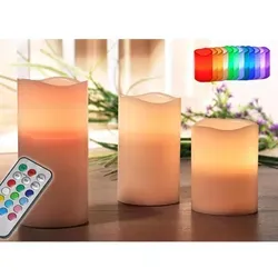 Led-kerze, 3er Set - Mit Fernbedienung - Farbwechsel Oder Dauerlicht