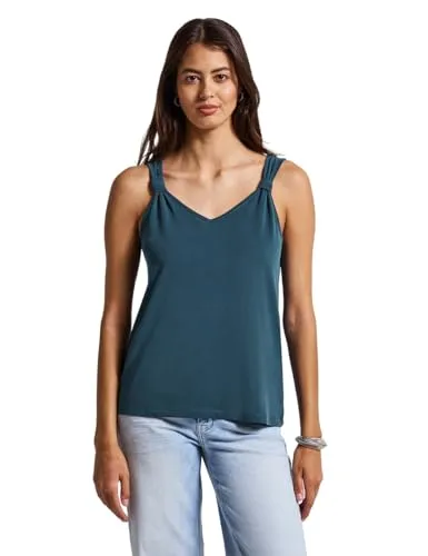 Shirttop STREET ONE Damen - Blau mit Knoten - Casual Damen-Shirttop von STREET ONE in tide blau, hüftbedeckend und aus dehnbarem Jersey für hohen Tragekomfort. Ideal für stilvolle Looks!