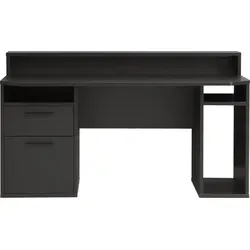 Gamingtisch >TEZAUR< Schublade,Tür, 4 Fächer, schwarz - 160x91x72cm (B/H/T) - Grau