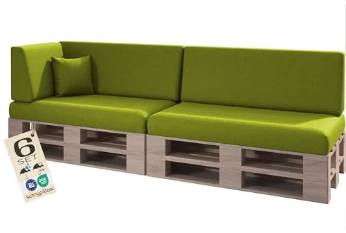 sunnypillow Palettenkissen Outdoor, wasserdicht, UV-lichtecht - 2er Set - Palettenauflage für Palettensofa für Haus und Garten - Palettenpolster für Palettenmöbel - Rückenkissen & Sitzkissen Grün