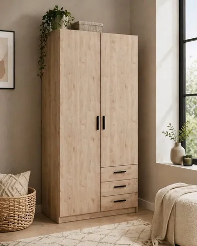 Produktbild Mid.you Kleiderschrank in Eiche mit Metall, 4 Fächer & 3 Schubladen