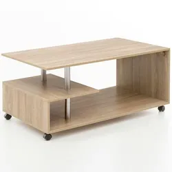 FineBuy Couchtisch mit Rollen 105 x 48,5 x 60 cm - Couchtisch mit elegantem Design und praktischen Rollen für einfachen Transport. Zwei geräumige Ablageflächen und kratzfeste, wasserabweisende Oberfläche sorgen für Funktionalität und Stil in Ihrem Wohnzimmer.