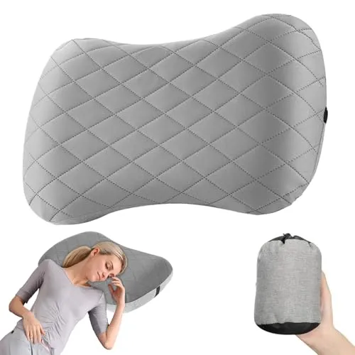 Zyluniy Coussin Gonflable de Camping/Voyage, Oreiller Gonflable, Luftkissen für Camping Reise, Ergonomisches Nackenkissen, Leicht & Kompakt mit Tragetasche für Outdoor, Flugzeug, Auto (Grau)