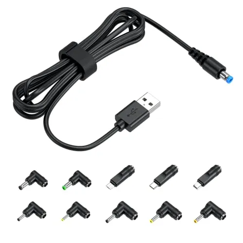 Universal Hohlstecker 5V USB Kabel auf DC Stecker Adapterkabel 5,5x2,1mm zu 10 Stecker: 5,5x2,5mm / 4,8x1,7mm / 4,0x1,7mm / 4,0x1,35mm / 3,5x1,35mm / 3,0x1,0mm / 2,5x0,7mm / Type-C, Micro/Mini-USB
