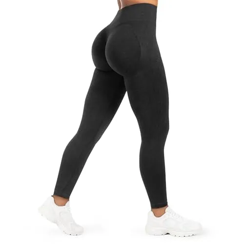 Smilodox Leggings Yune, Scrunch & Batik Optik mit Seamless Naht und Kontur, Fitness Hose elastisch, Blickdicht, komfortabel & stylisch, Gym Yoga Pilates schwarz XS