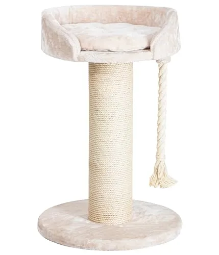 Dehner Katzen-Kratzbaum Aurelio - 65 x 65 x 100 cm, Sisal/Plüsch/Holz - Aktivitätskratzbäume mit stabiler Bodenplatte, großer Liegefläche und dickem Sisalstamm für gesunde Krallenpflege und Spielspaß.