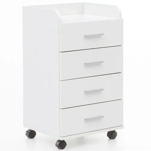 FINEBUY Rollcontainer SuVa13589_1 - Rollcontainer mit 4 Schubladen, ideal für Büroorganisation, platzsparend und mobil durch integrierte Rollen, Maße: 40x70,5x33 cm in elegantem Weiß.