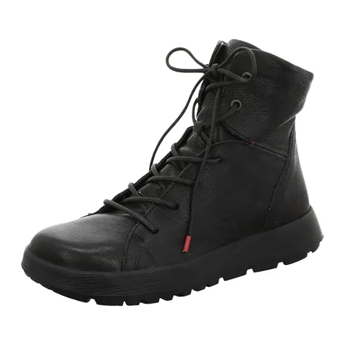 THINK! Damen COMODA Schneestiefel aus chromfrei gegerbter Schurwolle, Schwarz 43 EU - Wanderschuhe mit warmem Schurwollfutter und praktischem Innenzipp für schnellen Einstieg – ideal für kalte Tage.