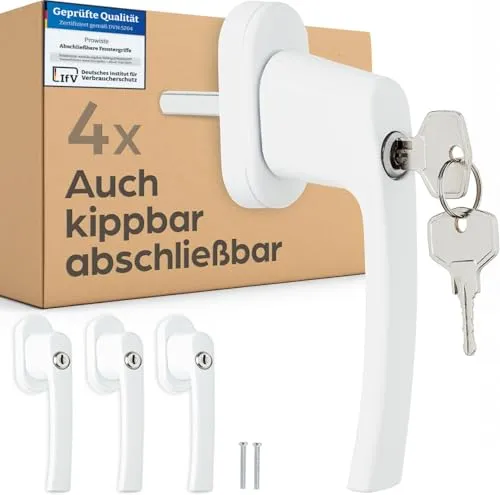 Prowiste Fensterzusatzschloss - Kindersicherung mit Schlüssel, 4er Set - Fenstersicherungen mit abschließbaren Griffen bieten effektiven Kinderschutz und Einbruchschutz. Einfache Montage für alle Fenstertypen, inklusive 4 Griffe und 8 Schlüssel.