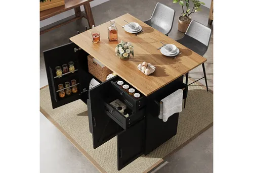 Odikalo Kücheninsel Küchenschrank Servierwagen Küchenwagen Speisewagen Regal Weiß/Schwarz