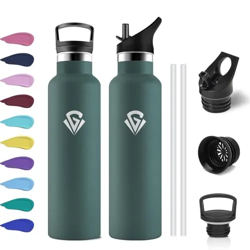 Thermosflasche 750ml, Auslaufsicher Trinkflasche mit Strohhalm, BPA-Frei, Isolierflasche Kohlensäure Geeignet, Doppelwandige Vakuumisolierte, Wasserflasche für Erwachsene, Büro, Laufen, Sprudel