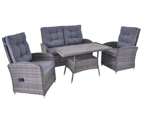 dasmöbelwerk Gartenlounge-Set Denver 4-tlg. Grau - Modernes 4-teiliges Loungemöbel-Set mit verstellbaren Rückenlehnen, ideal für entspannte Stunden im Garten. Hochwertige Materialien sorgen für Langlebigkeit und Komfort.