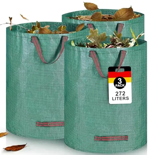 3X 272L Gartensack Laubsack Gartenabfallsack Stabil - Gartensäcke für Gartenabfälle Laubsäcke Rasenschnitt Grünschnittsäcke Faltbar, Groß, Abfallsack Garten Wiederverwendbare, zum Unkraut Blatt Müll