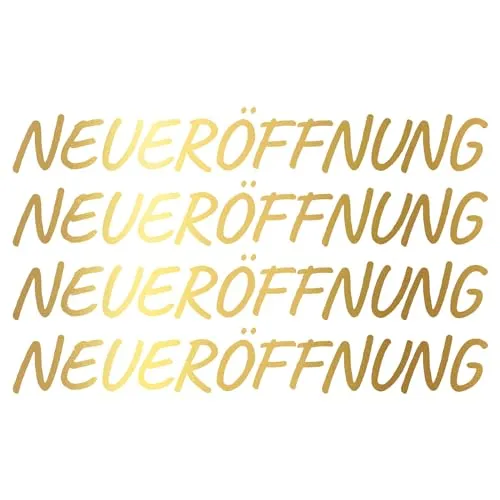 Finest Folia 4X Neueröffnung Schriftzug Set Aufkleber für Schaufenster Laden Geschäft Fenster Sticker Werbung selbstklebend wetterfest KX046 (Motiv 02, Gold Metallic)