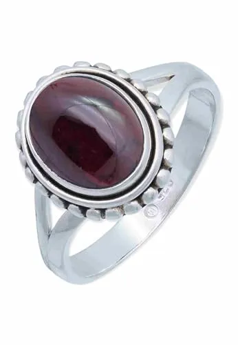 mantraroma Ring 925 Silber Damen Granat Edelstein rot schlicht groß modern