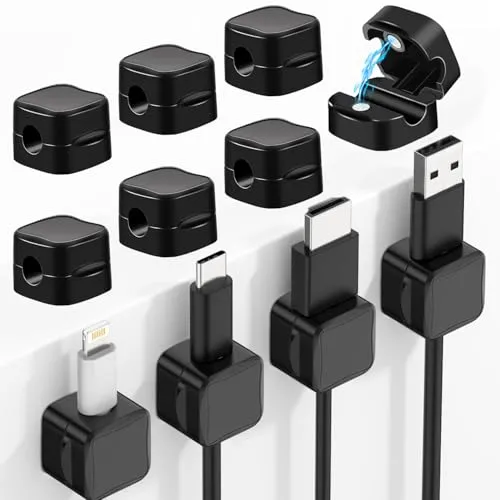RXKFIGX 12 Stück Magnetische Kabelhalter, Magnetische Schreibtisch Kabel Organizer, Verstellbare Kabel Organizer,Kabelhalter selbstklebend Kabelhalterung für Wand,USB,Audiokabel,Ladekabel,Nachttisch
