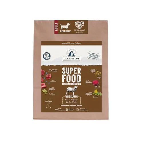 Lakefields SUPERFOOD | Premium Hundefutter trocken | 61% Lamm | 1kg | Getreidefreies Trockenfutter für kleine Hunde | Mit Fenchelsamen, Heidelbeeren & Roter Beete | Von Tierärzten entwickelt