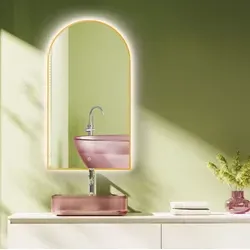 HOKO® LED Badspiegel Bogen 50x90 cm mit Goldrahmen - Badspiegel mit stufenlos wechselbarer Lichtfarbe (2700-6500K) und praktischer Memory-Funktion für individuellen Lichtkomfort im Badezimmer.
