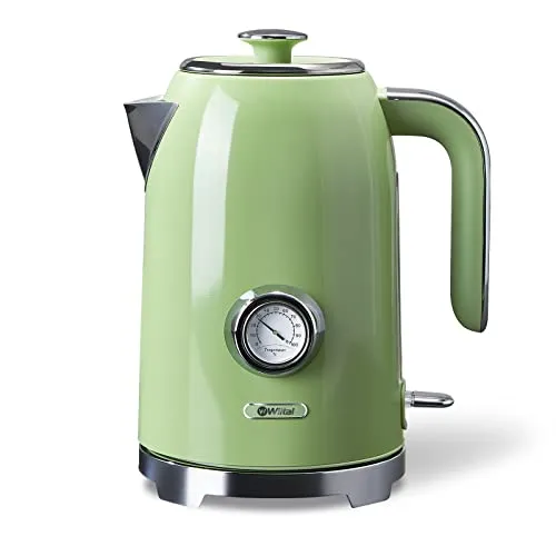 Wiltal Wasserkocher Retro Green 1,7L, 2200W - Toaster - Stilvoller Wasserkocher im Retrodesign mit 1,7L Fassungsvermögen, 2200W Leistung für schnelles Kochen und dreifacher Sicherheit für sorgenfreies Nutzung.