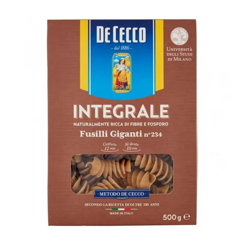 De Cecco Fusilli Giganti Vollkorn Nr. 234 500 G - Nudelgerichte, hochwertige Vollkornnudeln für einen gesunden Genuss und reich an Ballaststoffen.