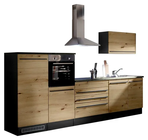 Küchenblock mit E-Geräten JAZZ 4 (Zeile) II - braun - Küchenblock mit E-Geräten, ideal für moderne Küchen, inklusive hochwertiger Elektrogeräte für effizientes Kochen