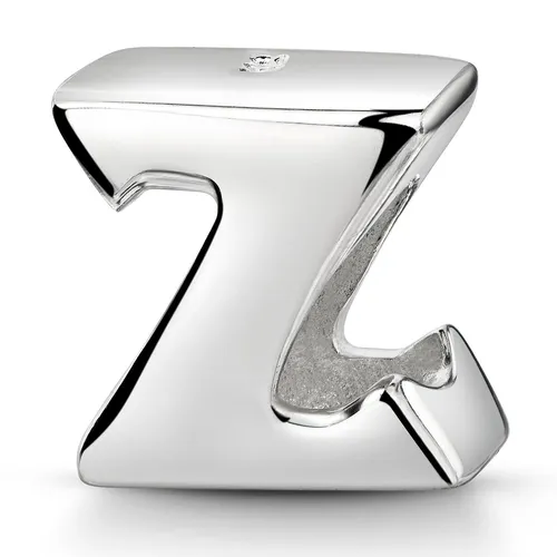 MATERIA 925 Silber Bead Buchstabe Z Alphabet Silberanhänger für Beads Armbänder