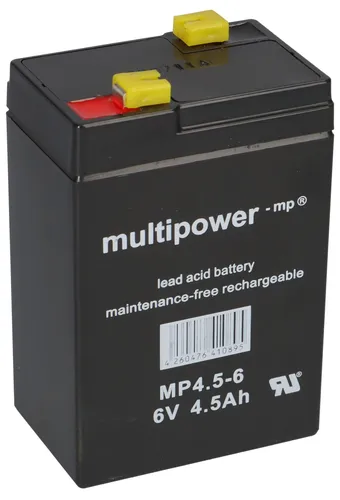 Multipower AGM-Batterie MP4,5-6, 6 V, 4,5 Ah, Faston 4,8 mm Anschluss