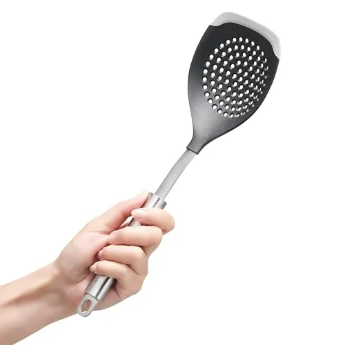 SILBERTHAL Schaumlöffel mit Edelstahlgriff und Silikon - rostfrei und hitzebeständiger Abseihlöffel - spülmaschinenfester Sieblöffel