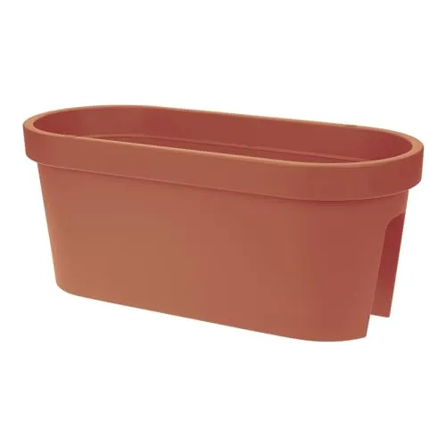 Spetebo Balkon Geländer Blumenkasten oval 60 cm - Terracotta - Kunststoff Pflanztopf zum Einhängen - Garten Blumentopf Pflanz Blumen Schale zum Hängen
