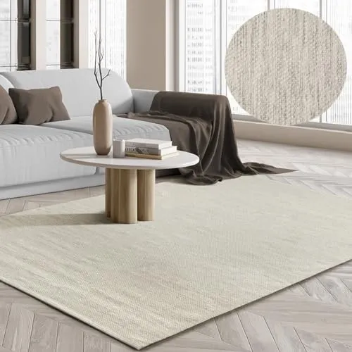 the carpet Boho Natur Wool Handgewebter Wollteppich im natürlichen skandinavischen Boho-Look, Handarbeit für einen einzigartigen Stil, Creme, 200 x 290 cm
