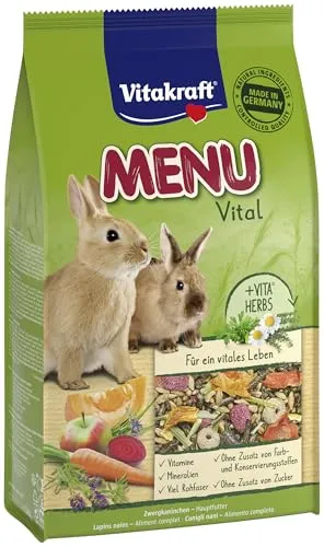 Vitakraft Menu Vital, Zwergkaninchen Futter, mit Kräutern und Gemüse, rohfaserreich, für glänzendes Fell, ohne Zusatz von Zucker (1x 1kg)
