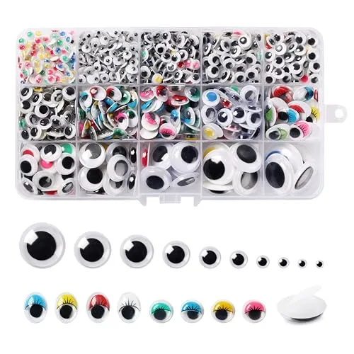 CraftWerk Selbstklebende Wackelaugen Klebeaugen 1.500 Stück - Kulleraugen in Schwarz und Bunt zum Basteln, Scrapbooking und DIY-Projekte - 5 bis 25mm