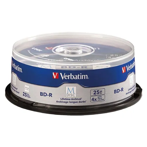 Verbatim 98909 M-DISC Blu-ray Rohling 25GB 25 St. Spindel - Rohlinge für langlebige Datenarchivierung, überstehen bis zu 1000 Jahre und bestehen die strengen Tests des US-Verteidigungsministeriums.