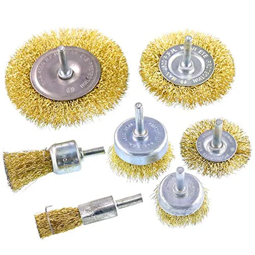 Swpeet 7-teiliges Messing-Bürsten-Set mit Bürstenrad und Topfbürste, mit 1/4 Zoll Schaft, 7 GröÃŸen beschichteter Drahtbohrerbürsten-Set, ideal zum Entfernen von Rost