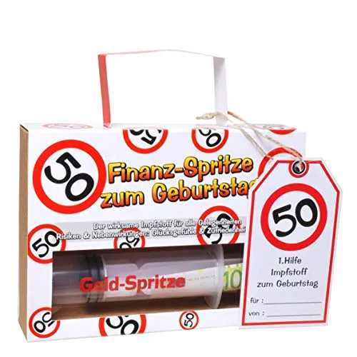 Finanzspritze Deko Spritze zum Befüllen mit Geld zum 50. Geburtstag
