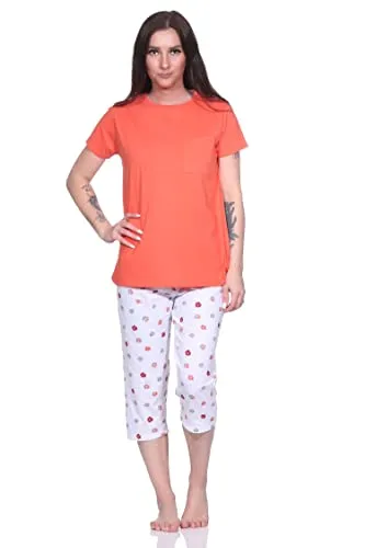 Produktbild Normann Damen Pyjama Schlafanzug mit 3/4 Capri Hose und lässigem Design, Farbe:apricot, Größe:36-38