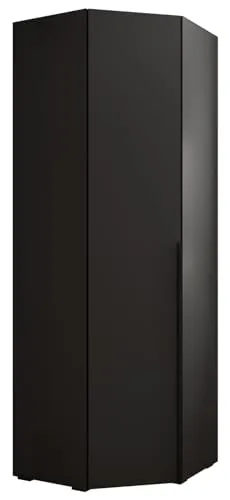 MEBLE KRYSPOL Inova 1 Eckschrank - Kleiderschrank mit Regalen und Stangen - Aufbewahrungsmöbel - für Schlafzimmer, Jugendzimmer, Flur - 236,7x81,7x47cm - Schwarz, Handgriff Schwarz