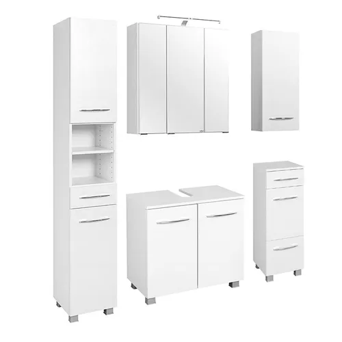 Badezimmermöbel Set in Weiß mit LED Spiegelschrank