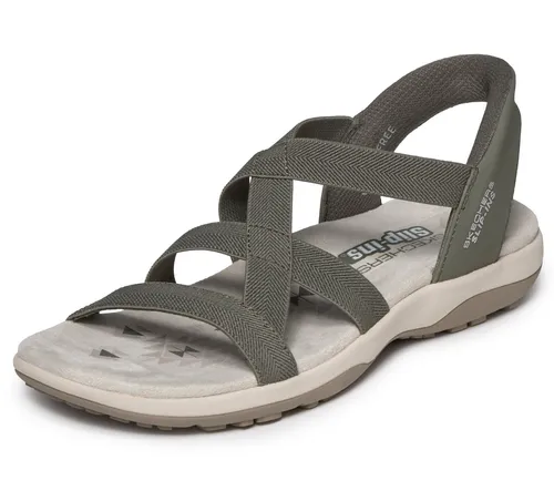 Skechers REGGAE SLIM-STRETCH FLEX Sandale Flats – Bequeme Trekking Sandale in Oliv 35 EU - Komfortable Trekking Sandale mit innovativer Slip-ins Funktion und veganer Verarbeitung. Ideal für entspannte Tage im Freien, ausgestattet mit gepolsterter Innensohle und leichtem Profil.