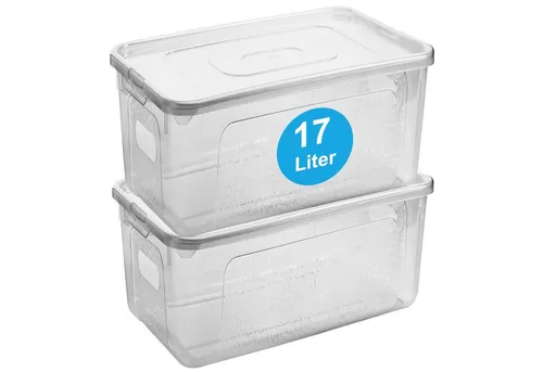 Centi Aufbewahrungsbox Stapelbare Aufbewahrungsbox mit Deckel, transparent (2er-Set)