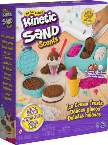Spin Master Kinetic Sand Ice Cream Treats (510g) - Kreatives Spielzeug mit duftendem Kinetic Sand in 3 Farben, ideal für kleine Eisliebhaber. Fördert die Feinmotorik und regt die Fantasie an!