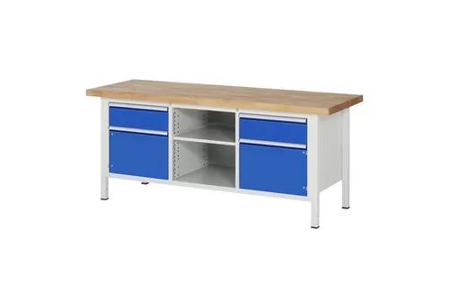 Rau Werkbank 8561A2, B2000xT700xH840mm - Standardwerkbank mit robuster Buche-Massiv-Arbeitsplatte, ideal für Werkstätten, bietet hohe Belastbarkeit und Langlebigkeit.