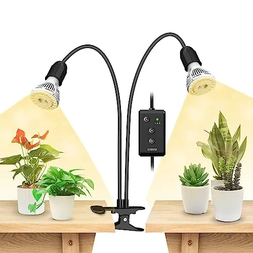 SANSI LED Pflanzenlampe für Zimmerpflanzen, 300W Vollspektrum 2-Schwanenhals Clip On Pflanzenlicht mit Timer 4/8/12 Stunden, 20W Wachstumslampe mit hoher PPFD für Indoor Pflanzenwachstum