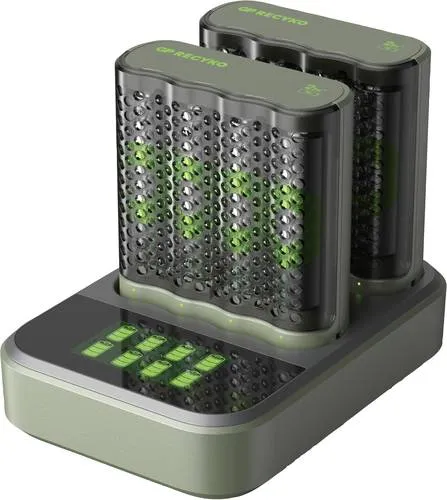 GP Recyko USB-Akku-Ladegerät M452 mit 4 NiMH AA Akkus 2600 mAh - Stromversorgung mit fortschrittlicher Ladestation, die bis zu 8 Akkus gleichzeitig auflädt und über USB betrieben wird. Inklusive 4 leistungsstarker AA Akkus für sofortige Nutzung.