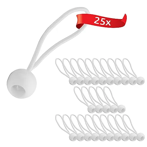 ECENCE Spanngummis mit Kugel 25 Stück, Planenspanner, robuste Expanderschlingen mit Kunststoff-Kugel, Zeltgummis 15cm zum Sichern von Planen, Pavillons Weiss