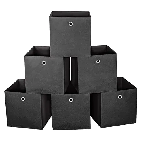 KingSaid 6 Stück Faltbox Faltbare Aufbewahrungsbox 32x32x32cm Stoffbox Faltkiste Schubladen Boxen mit Fingerloch Würfel Spielzeug-Organizer für Kallax Regale Raumteiler Schwarz