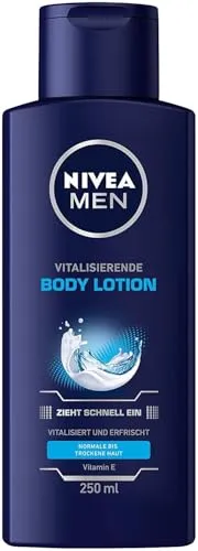 NIVEA MEN Vitalisierende Bodylotion 250 ml - Körperlotion für Männer mit Vitamin E, spendet 24+ Stunden Feuchtigkeit und vitalisiert die Haut intensiv ohne klebriges Gefühl.