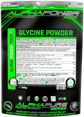 Produktbild ALPHAPOWER FOOD I PREMIUM Glycin Pulver 1kg vegan I 100% reine & pure bioaktive Aminosäure Glycine