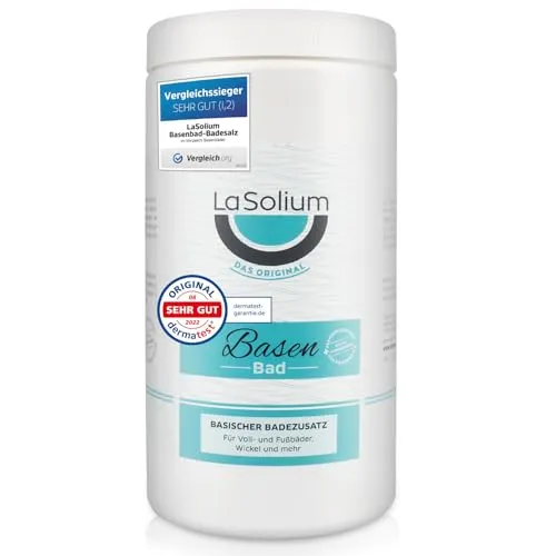 Basenbad - DERMATEST SEHR GUT, Basisches Badesalz mit Mineralerde, 1200g - Badesalz für basische Voll- und Fußbäder mit pH-Wert bis 9. Ideal für empfindliche Haut, unterstützt Entsäuerung und Entgiftung. Hergestellt in Deutschland, in Apothekenqualität.