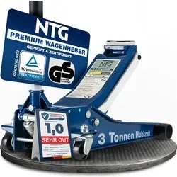 Hydraulischer Rangierwagenheber 3t - Flach und leistungsstark - Wagenheber für PKWs, ideal für tiefergelegte Autos. Mit Doppelpumpsystem und Gummiauflage für sicheren Halt. Minimale Höhe: 75mm, maximale Höhe: 505mm.